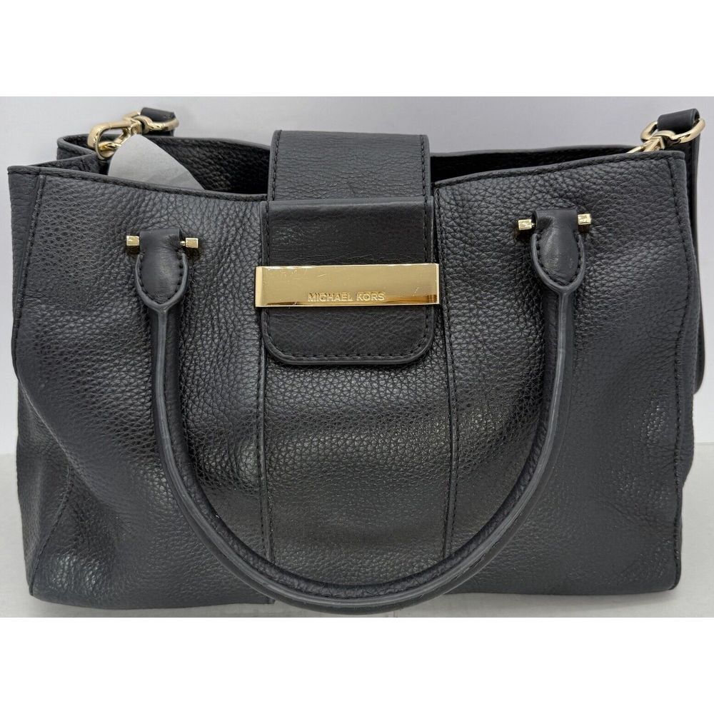 Michael Kors Pebbled Black Leather Bag With Gold Colored Logo Engraved Hardware